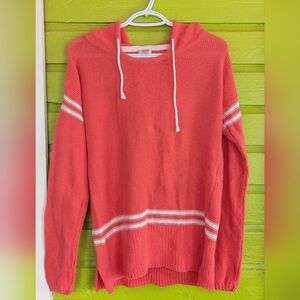 Mossimo Supply Co. Coral Hooded Knit Sweater with White Stripes Large